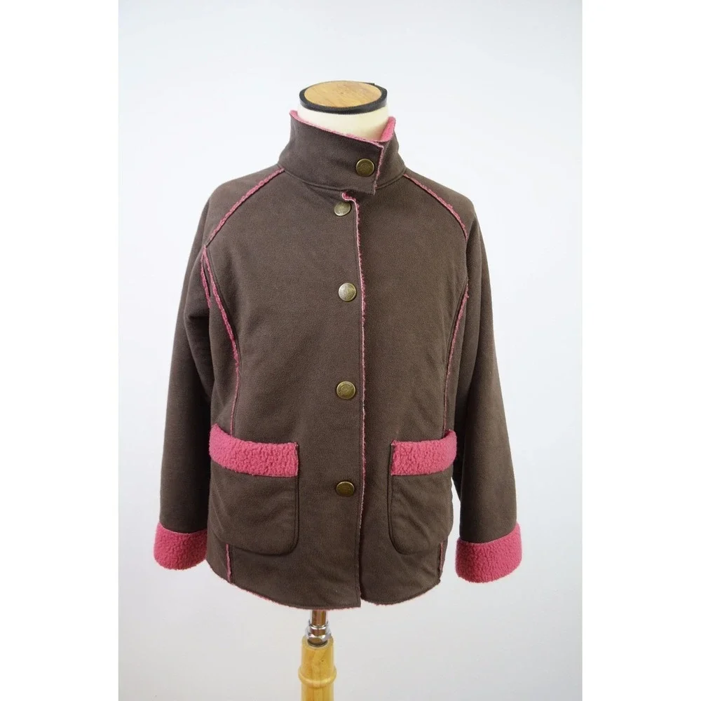 OSHKOSH B'GOSH Girls 7 Jacket Retro Vintage Pink Sherpa Fleece Microfiber Brown